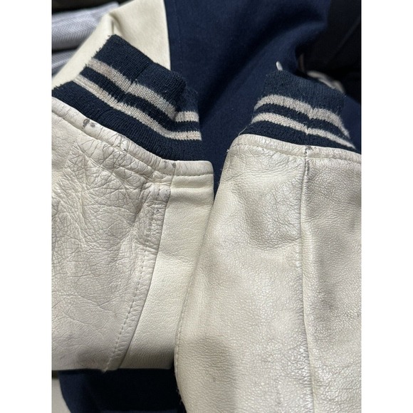 90s Warner Bros Studio Store Kids Wool Leather Varsity Jacket Blue Size XL - Picture 10 of 11